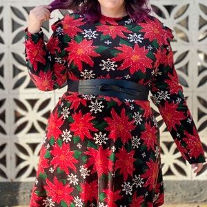 Red and Black Velvet Christmas Dress Poinsettia